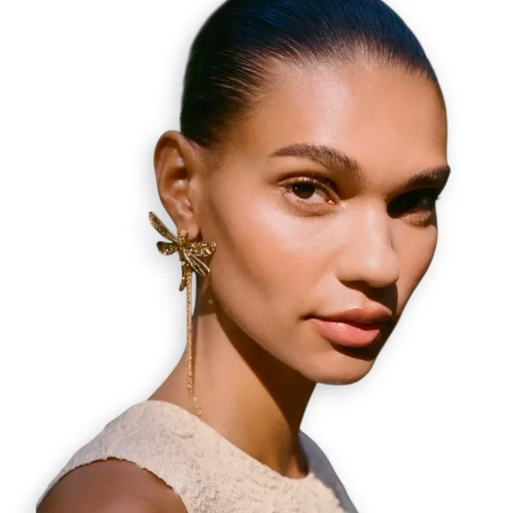 Zara Gold Dragonfly Earrings - Picture 3 of 12